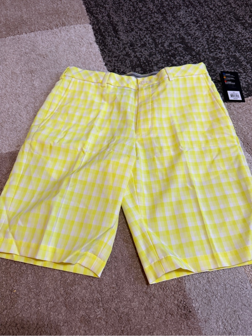 Walter Hagen Yellow Gingham Flat-Front Golf Shorts
